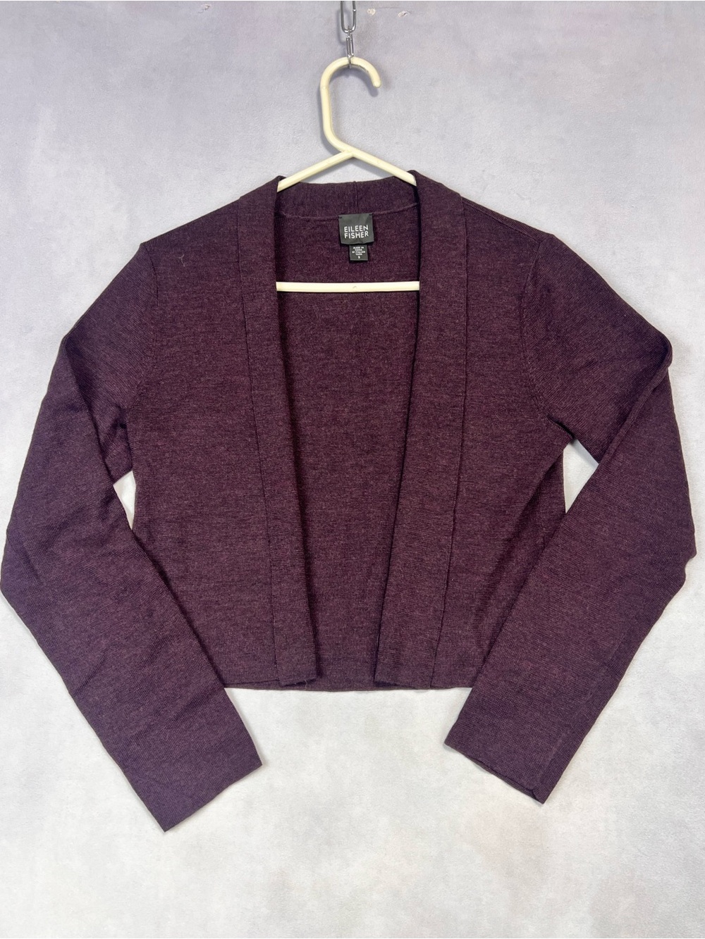 Eileen Fisher Plum Open-Front Cropped Cardigan